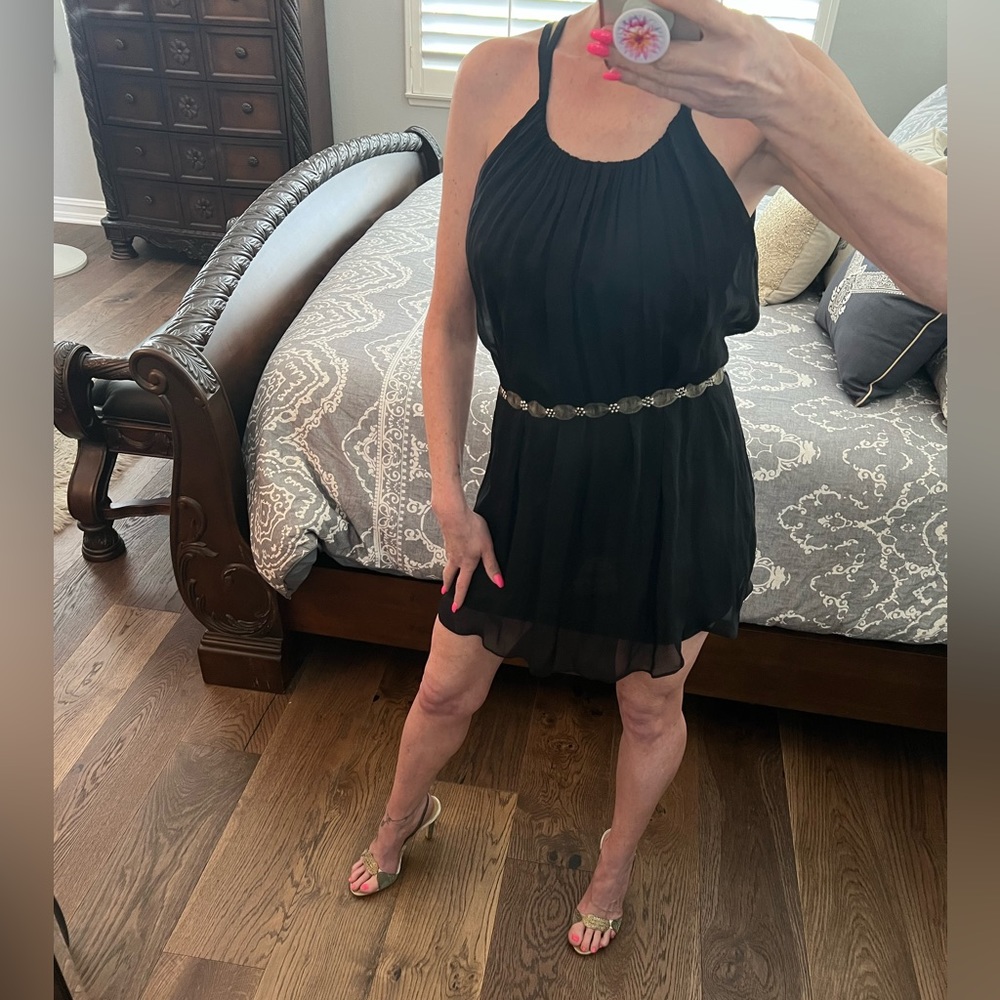 Made in Italy Angel Black Silk Mini Dress. OS. NWOT. - Picture 9 of 14
